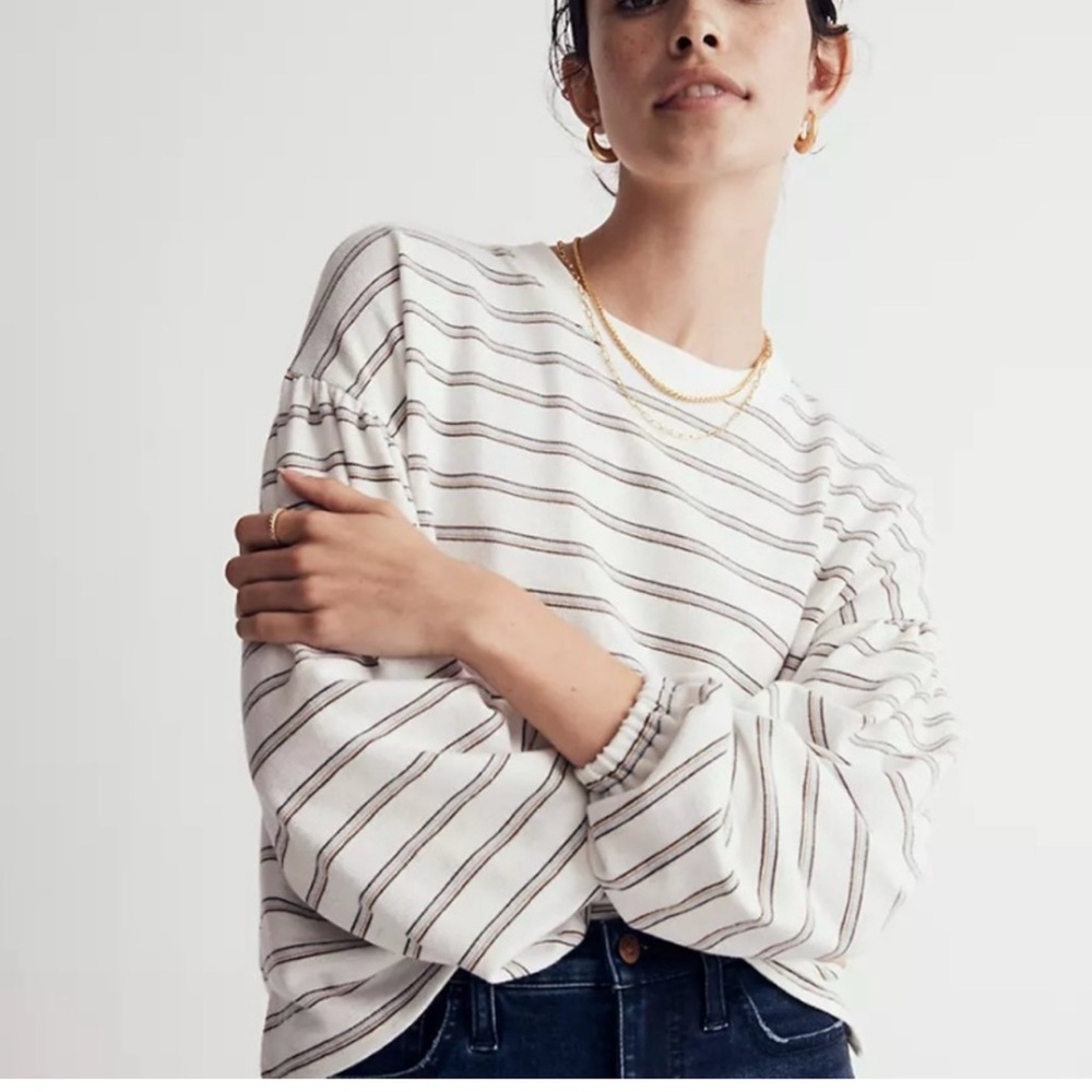 Madewell Cotton-Blend Long-Sleeve Tee – Cream Stripe – Size Medium